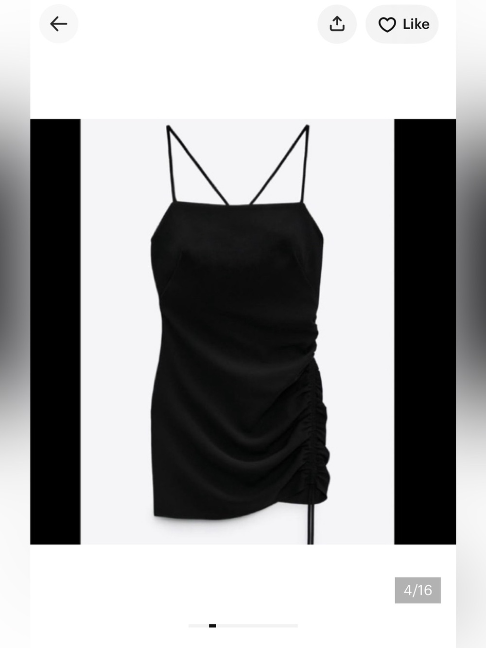 ZARA Black Strappy Ruched Mini Dress, Size XS